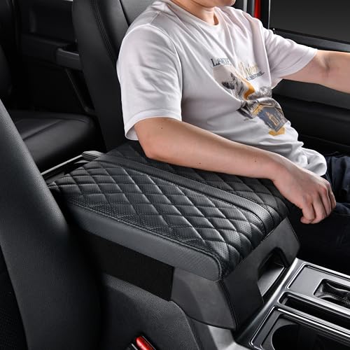 Truck Center Console Cover/pad Genuine Leather,Universal large Armrest mat, Adjust driving posture Cushion,Real cowhide,keep driving safety,f150 sierra titan silverdo tundra - size: sizeD 15 x 13.4 x 2.2 inch(large trucks/SUVs)