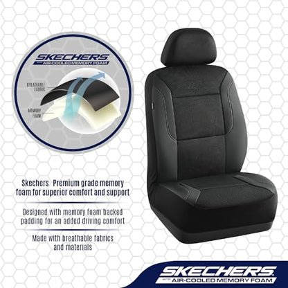 Skechers Memory Foam Car Seat Covers and Seat Cushion,Air Cool Mesh Thick Seat Covers, Two Front car seat Protector, Airbag Compatible, Automotive Comfort Protection for Most Cars, Vans, Trucks, Black