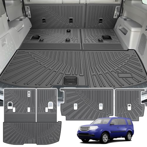 Powerty Cargo Mats with Backrest Mat for Honda Pilot 2009-2015 Accessories, All Weather TPE Cargo Trunk Liners with Seat Back Mat Replacement for Pilot (Trunk Mat+Backrest Mat) - size: Cargo+Backrest Mat｜For｜09-15｜Honda Pilot