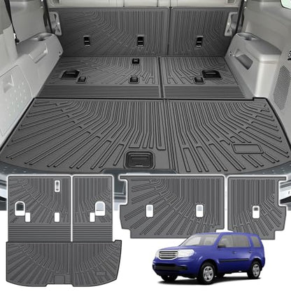 Powerty Cargo Mats with Backrest Mat for Honda Pilot 2009-2015 Accessories, All Weather TPE Cargo Trunk Liners with Seat Back Mat Replacement for Pilot (Trunk Mat+Backrest Mat) - size: Cargo+Backrest Mat｜For｜09-15｜Honda Pilot