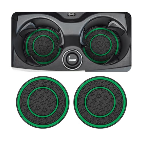 Osilly 2 Pack Car Coasters for Cup Holder, 2.75 Inch No-Slip Anti Dust Insert Coaster, Universal Auto Waterproof Coasters Silicon Insulation Cup Mats for Woman Man, Suit for Vehicle Interior (Green) - color: Black/Green, size: 2PCS