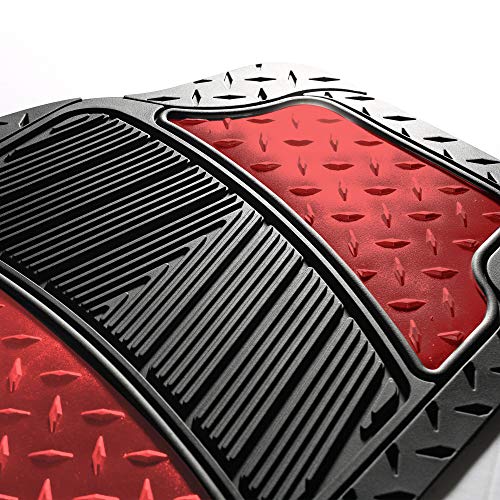 FH Group Automotive Floor Mats - Heavy-Duty Metallic Rubber Floor Mats for Cars, Universal Fit Full Set, Climaproof & Trimmable Floor Mats for Most Sedan, SUV, Truck, Red