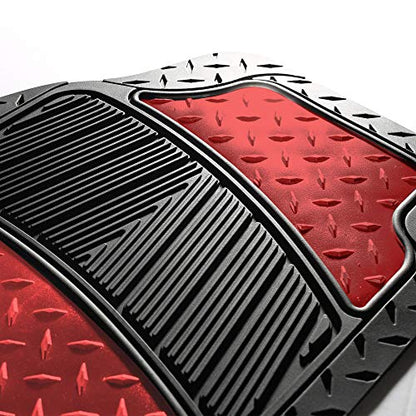 FH Group Automotive Floor Mats - Heavy-Duty Metallic Rubber Floor Mats for Cars, Universal Fit Full Set, Climaproof & Trimmable Floor Mats for Most Sedan, SUV, Truck, Red