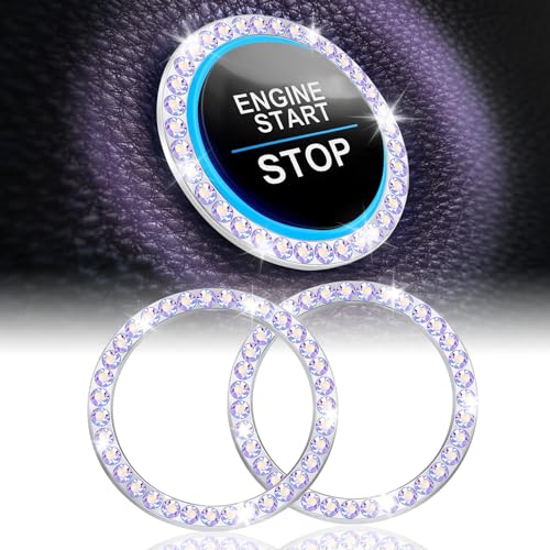 LivTee 2 PCS Crystal Rhinestone Car Engine Start Stop Decoration Ring, Bling Car Interior Accessories for Women, Push to Start Button Cover Sticker, Automotive Decals, Colorful - color: Colorful