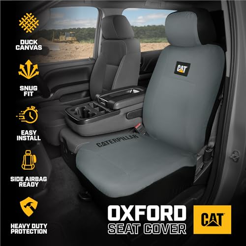 CAT DuraDrive Car Front Seat Cover – (1) pc, Gray Oxford, Heavy Duty Protection, Semi-Universal Fit – Durable Water-Resistant Auto Seat Protector for Truck, SUV, Sedan – Easy Install & Washable - color: Gray 1 Front