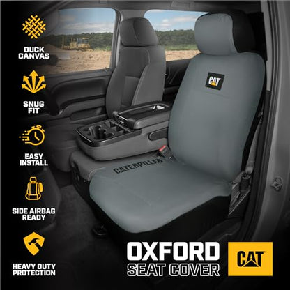 CAT DuraDrive Car Front Seat Cover – (1) pc, Gray Oxford, Heavy Duty Protection, Semi-Universal Fit – Durable Water-Resistant Auto Seat Protector for Truck, SUV, Sedan – Easy Install & Washable - color: Gray 1 Front