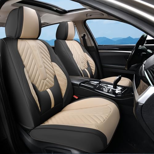 Coverado Front Car Seat Covers, Waterproof Seat Covers with Lumbar Support, Leather Seat Covers, Car Seat Covers Front Seats, Car Seat Protector Universal Fit Most Cars(Black&Beige) - color: Black&Beige, size: Front