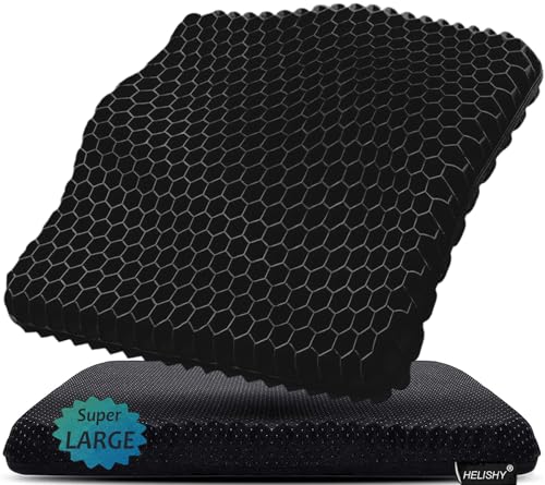 Gel Seat Cushion for Long Sitting Pressure Relief (Super Large&Thick) - Wheelchair Cushion for Pressure Sores, Coccyx, Sciatica, Back Pain Relief - Non-Slip Butt Pillow for Office, Home, Car - color: Black, size: Super Large - 19x18x1.65inch