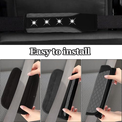 Hovom 2PCS Bling Car Seat Belt Cover Pad, Leather Seatbelt Covers for Cars, Soft Safety Seatbelt Shoulder Strap Covers, Rhinestone Auto Seat Belt Protector Cushion for Women Girls (Gray) - color: Gray
