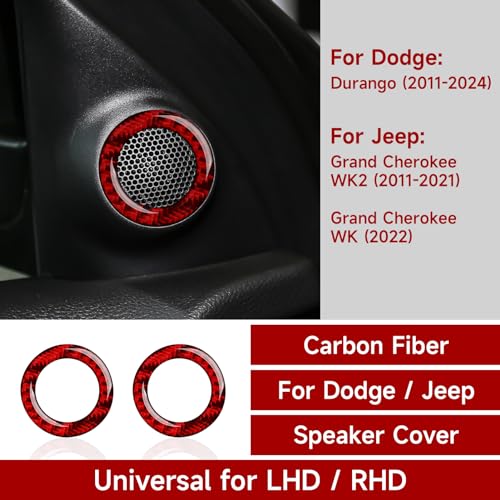 Car Speaker Cover Decals for 2011-2024 Dodge Durango / 2011-2021 Jeep Cherokee WK2 / 2022 WK Accessories Carbon Fiber Stickers, Red - color: Speaker Cover
