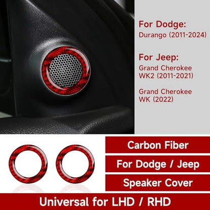 Car Speaker Cover Decals for 2011-2024 Dodge Durango / 2011-2021 Jeep Cherokee WK2 / 2022 WK Accessories Carbon Fiber Stickers, Red - color: Speaker Cover