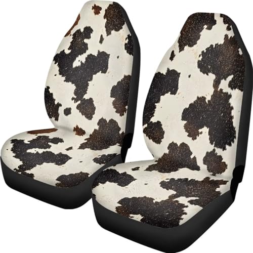 Brown Cow Print Car Seat Covers Set of 2 Auto Accessories Protectors Car Decor Universal Fit for Car Truck SUV - color: Brown Cow