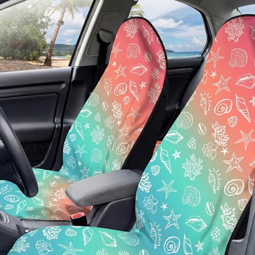 2 Pack Car Seat Towel Covers, Sweat Protector for Front Seats, Premium Thickened Microfiber with Elastic Strap, Breathable & Quick Dry, Machine Washable Cover for Gym Running Universal Fit Seashell - color: Seashell Starfish