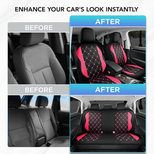 Road Comforts Seat Covers, Premium Leather Car Seat Covers Full Set for Women Girls,Airbag Compatible, Automotive Seat Covers Universal Fit Most Cars,Vans,Truck,SUV - color: Hot Pink Full Set