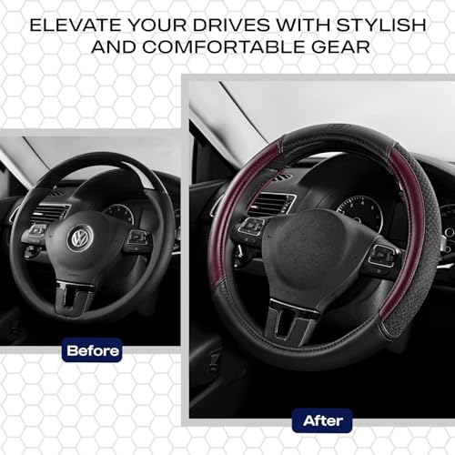 Skechers Air-Cooled Steering Wheel Cover,Leather Car Steering Wheel Cover Universal Fit 14" 1/2-15" Car Wheel Protector for Men Women Fit Suvs,Vans,Sedans,Car,Trucks,Brown - color: Brown