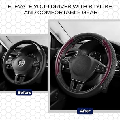 Skechers Air-Cooled Steering Wheel Cover,Leather Car Steering Wheel Cover Universal Fit 14" 1/2-15" Car Wheel Protector for Men Women Fit Suvs,Vans,Sedans,Car,Trucks,Brown - color: Brown