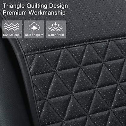 Black Panther 1 Pair Luxury PU Car Seat Covers Protectors for Front Seats, with Partial Backrest Coverage (Middle Part Only), Triangle Pattern, Compatible with 95% Cars - Black - color: Triangle Pattern - Black