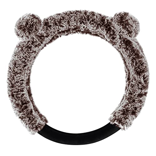 BDK Bear Fur Steering Wheel Cover, Plush Faux Fur Fuzzy Steering Cover for Car Truck Van SUV, Standard Size Fits Wheels 14.5-15 in Diameter, Brown with Ears - color: #13 Brown with Ears, size: Fits 14.5 - 15" SW