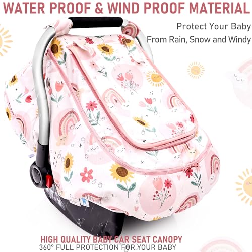 Waterproof Baby Car Seat Cover，YVMVDV Patented Cold Weather Carseat Cover for Babies,Infant Car Seat Cover Canopy for Boy Girls, Keeps Babies Warm and Cozy (Rainbow) - color: Rainbow-pink