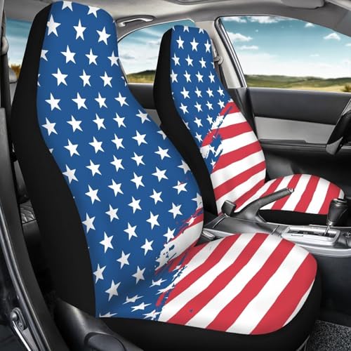 FUSURIRE American Flag Print Car Seat Covers 4 Pcs Full Set, Vehicles Front & Rear Seat Protector Universal Fit for Sedan SUV Trucks - color: American Flag Print