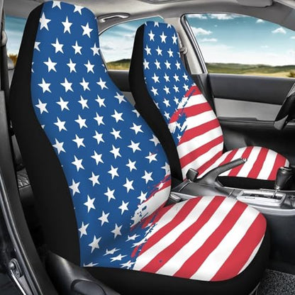FUSURIRE American Flag Print Car Seat Covers 4 Pcs Full Set, Vehicles Front & Rear Seat Protector Universal Fit for Sedan SUV Trucks - color: American Flag Print