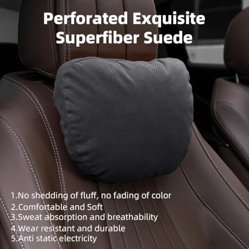 2 Pcs Car Headrest Neck Pillow for Driving,Universal Premium Suede Leather Soft and Comfortable Headrest,Two Gears of Height Adjustment Car Seat Headrest Pillow Car Interior Accessories - color: Athens Black