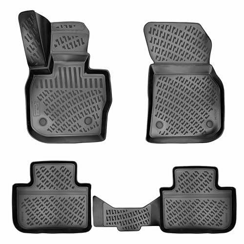 RizLiner BMW X3 2018-2024 & X4 2019-2024 Floor Mats 3D Custom Fit Compatible with BMW X3 & X4 Rubber Car Mats Laser Measured 1st & 2nd Row Floor Liners All Weather TPE (Front & Rear, Black) - size: X3 2018 - 2024 / X4 2019 - 2024