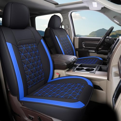 Coverado RAM Seat Cover Full Set, Leather Seat Covers Fit for Dodge RAM 1500, Truck Seat Covers Custom Fit for 2002-2026 Dodge RAM 1500 2500 3500 Crew Quad Cab with Curved Bench, Blue - color: Blue (curved back), size: FullSet (Curved Back)