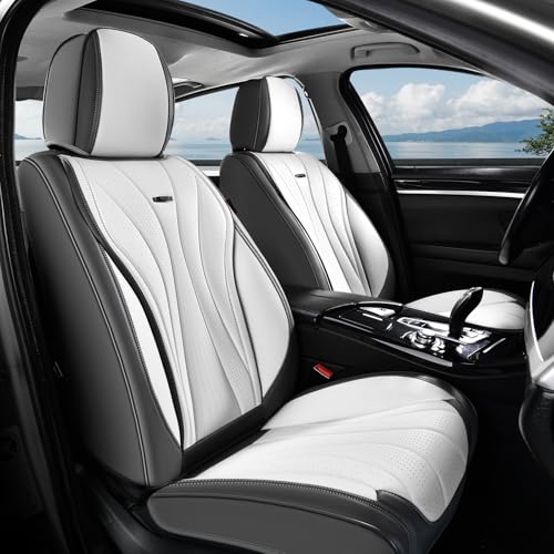 Coverado Front Seat Covers, Luxury Leather Seat Covers for Cars, Automotive Seat Cover, Car Seat Protector Waterproof, Premium Car Seat Covers Car Seat Cushions Universal Fit for Most Cars (Gray&Pink) - color: Gray&White, size: FrontPair