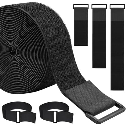 1.5In x 16Ft Cinch Straps Heavy Duty With 20 Buckles, Black Nylon Hook and Loop Straps, Reusable Long Cable Ties for Organizer or Storage - size: 1.5In x 16Ft