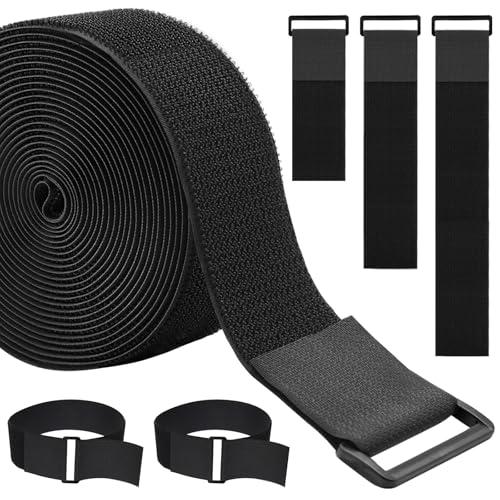 1.5In x 32Ft Cable Straps Heavy Duty With 40 Buckles, Black Hook and Loop Straps, Reusable Cable Ties for Organizer or Storage - size: 1.5In x 32Ft