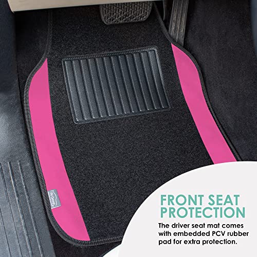 FH Group Automotive Floor Mats – Universal Fit Premium Carpet Car Mats with Driver Heel Pad, Full Set for Cars, SUVs & Trucks - Pink - color: Pink