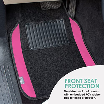 FH Group Automotive Floor Mats – Universal Fit Premium Carpet Car Mats with Driver Heel Pad, Full Set for Cars, SUVs & Trucks - Pink - color: Pink