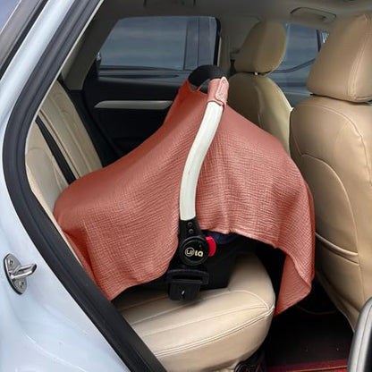 100% Muslin Cotton Car Seat Cover Baby, Carseat Canopy Cover, Universal Fit Stroller Covers for Boys and Girls (Blush) - color: blush