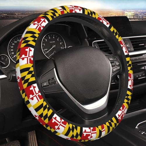 Maryland Flag Car Steering Wheel Cover,Non-Slip Elastic Neoprene-Sweat Car Accessories,Universal 15 Inch Fit Auto, Vans Trucks,Suvs, Truck - color: Maryland Flag