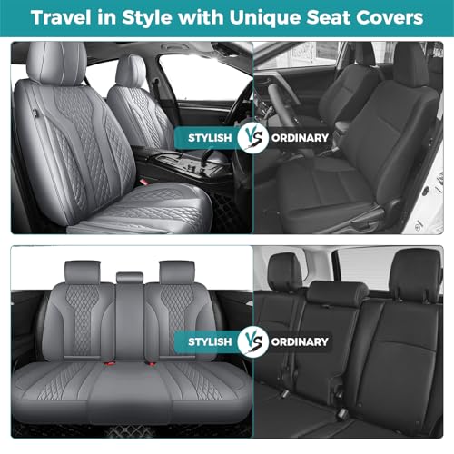 Leather Car Seat Covers Full Set, Breathable Faux Leather Seat Covers for Cars SUV Sedan Waterproof Grey - color: Grey