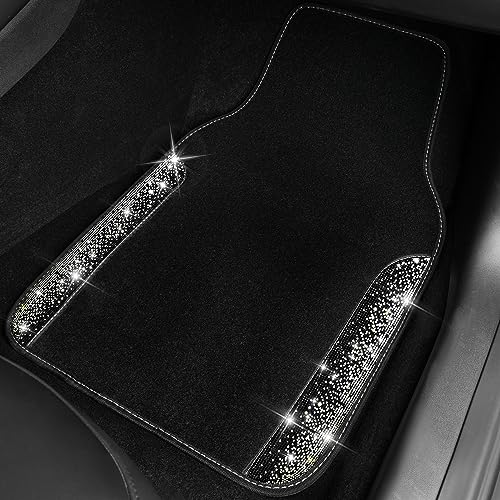 CAR PASS Bling Car Mats Shining Diamond Carpet Crystal Rhinestone Sparkly Glitter Floor Mats with Anti-Slip PVC Pad Universal Fit Automotive SUV,Sedan,Van,4pcs for Girl Women, Black Sliver Diamond - color: AB Silver