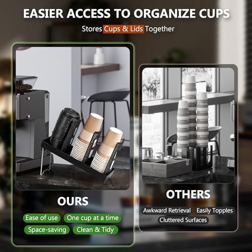 Paper Cup and Lid Holder, Disposable Coffee Cup Dispenser, 3-Slot Upright Paper Cup Dispenser for Coffee Stations, Kitchens, Bars, Restaurants, Lounges (Black) - color: Black 1, size: Large