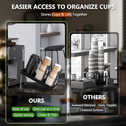 Paper Cup and Lid Holder, Disposable Coffee Cup Dispenser, 3-Slot Upright Paper Cup Dispenser for Coffee Stations, Kitchens, Bars, Restaurants, Lounges (Black) - color: Black 1, size: Large
