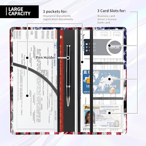 Leather Car Registration and Insurance Card Holder, Cute Car Accessories Vehicle Glove Box Car Organizer for Documents, Cards, License Retro American Flag - color: Retro American Flag