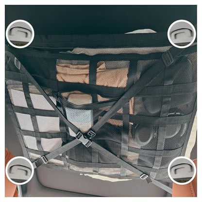 Car Ceiling Cargo Net with 2 Pockets - 35.4"x25.5" Cross-Strap Reinforced Double-Layer Mesh Organizer, Adjustable for SUVs - Road Trips, Camping, Commuting Storage Organization - Black - size: 35.4"x25.6"-Black