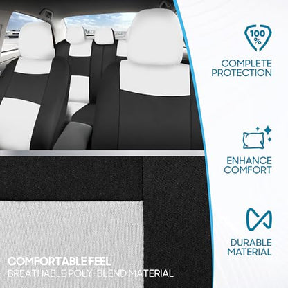 BDK PolyPro Car Seat Covers Full Set in White on Black, Front and Rear Split Bench Seat Covers for Cars, Easy to Install Car Seats Cover Set and Accessories for Auto Trucks Van SUV - White - color: White