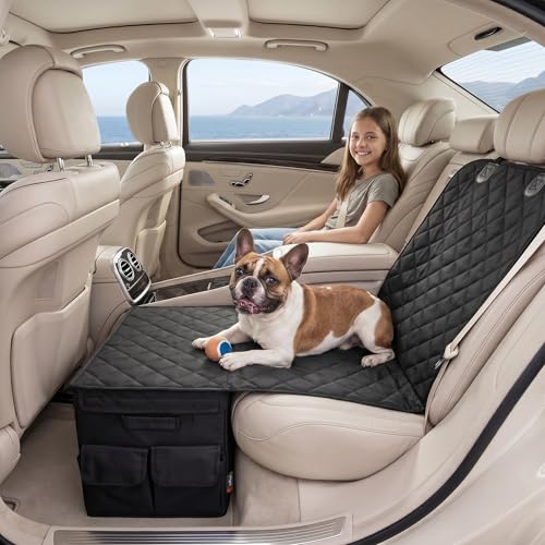 Back & Front Seat Extender for Dogs with Storage – Hard Bottom Dog Car Seat Cover, Waterproof Hammock Gap Filler for Cars, SUVs & Trucks, Scratch-Resistant Pet Seat Protector
