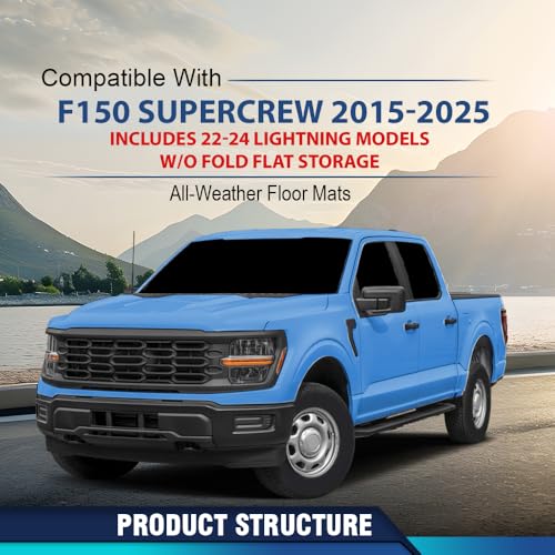 PIT66 Floor Mats Cargo Liners, Compatible with 2015-2025 Ford F150 Super Crew (Includes 2022-2024 Lightning Models) w/o Fold Flat Storage All Weather 1st & 2nd Row TPE alfombras para carro - size: Fit Ford F150 2015-2025 | 3PCS