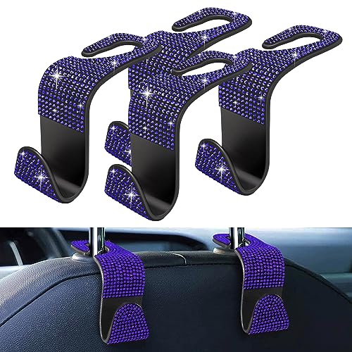 4 Pack Blink Diamond Car Seat Headrest Hooks Crystal Rhinestone Car Purse Holder Universal Car Interior Accessories for Handbags Water Bottles Purse Coats Umbrellas, Blue - color: Blue