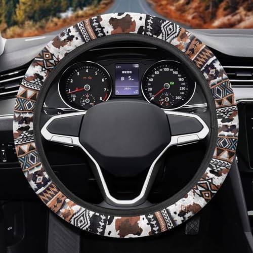 Aztec Car Steering Wheel Cover for Women Washable Steering Wheel Protection 15 Inches Replacement Brown Car Accessories for SUV Vehicle Sedan Truck - color: Aztec Print