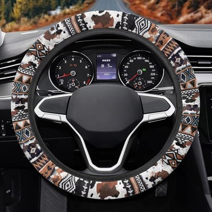 Aztec Car Steering Wheel Cover for Women Washable Steering Wheel Protection 15 Inches Replacement Brown Car Accessories for SUV Vehicle Sedan Truck - color: Aztec Print