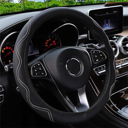 Elastic Stretch Steering Wheel Cover Universal 15 inch Steering Wheel Covers Soft Microfiber Leather Breathable Anti-Slip Durable Car Accessories Fit for Suvs, Vans, Trucks - White - color: White