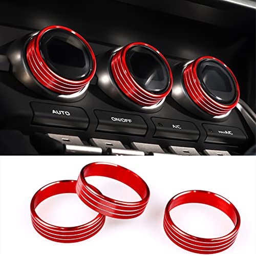 Custom Interior Accessories 3PCS for Subaru BRZ 2022 2023 Toyota GR86 2022 2023 Center Console Aluminum Alloy Air Conditioner Switch Covers AC Vent Knob Decoration Trim Ring(RED) - color: bright red, size: Air Conditioner Knob Cover