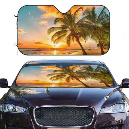 Tropical Island Blue Sky Beach Coconut Tree Sea Windshield Sun Shade Front Protector Folding Car Sun Visor Blocks Uv Rays Keeps Your Vehicle Cool - color: Tropical Island Blue Sky Beach Coconut Tree Sea
